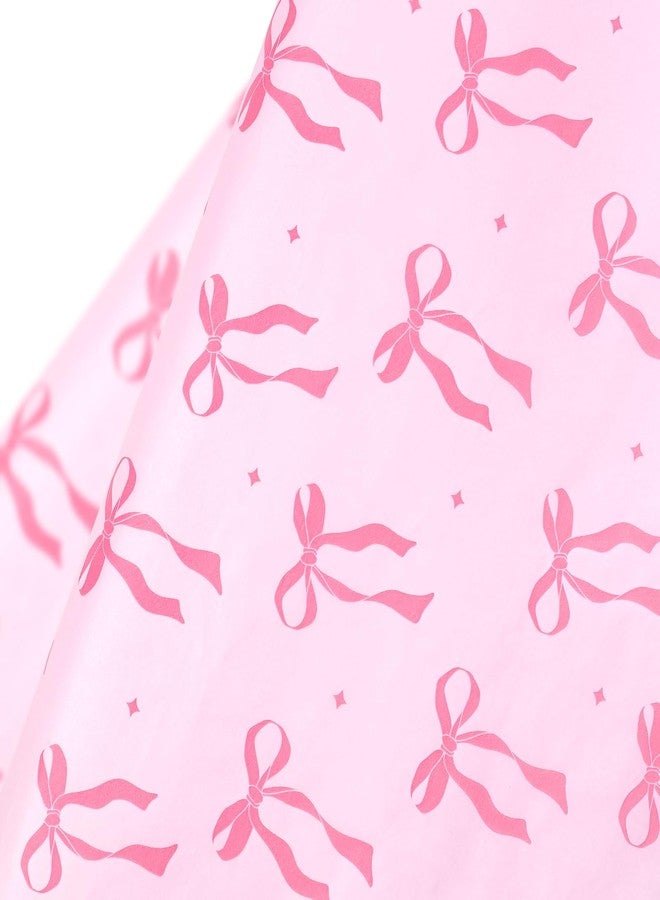 ورق مناديل مزين بفيونكات وردية من WRAPAHOLIC - 60 ورقة مقاس 14 × 20 بوصة، فيونكات وردية ونجوم لامعة، كمية كبيرة، مثالي لحفلات استقبال المولود الجديد وأعياد ميلاد البنات، ولتزيين هدايا الحفلات. - Image 2